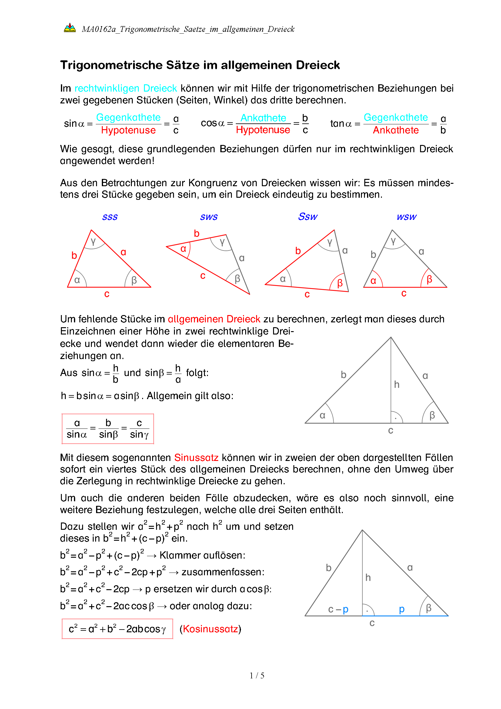Trigonometrische Stze im allgemeinen Dreieck